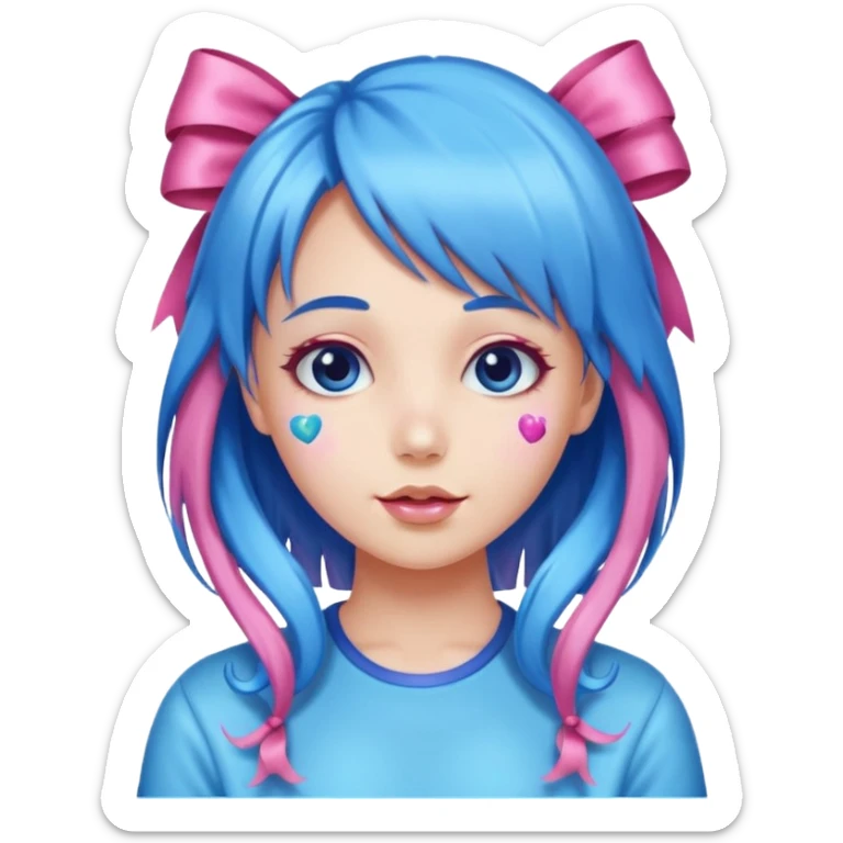 candy girl from candyland very long blue pink mixed candy hair with ribbon and  sticker