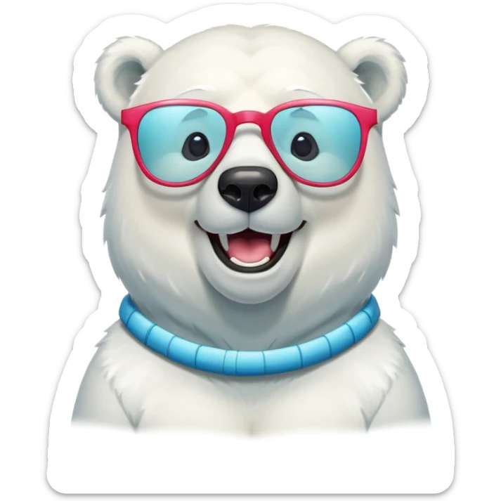laughing polar bear headshot wearing a t-shirt and oversized colorful glasses sticker