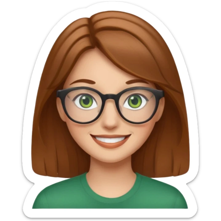 light brown hair woman with green eyes and glasses smiling sticker