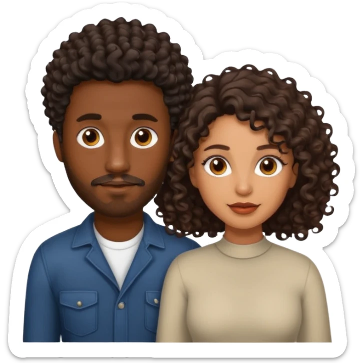 Dark brown skin man with a light beard and a curly   fade haircut with dark brown eyes with a light brown Latina woman with dark wavy hair  sticker