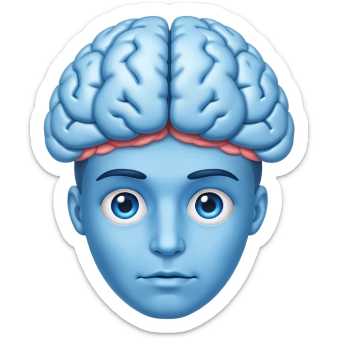 All blue adult person face emoji with a brain for hair sticker