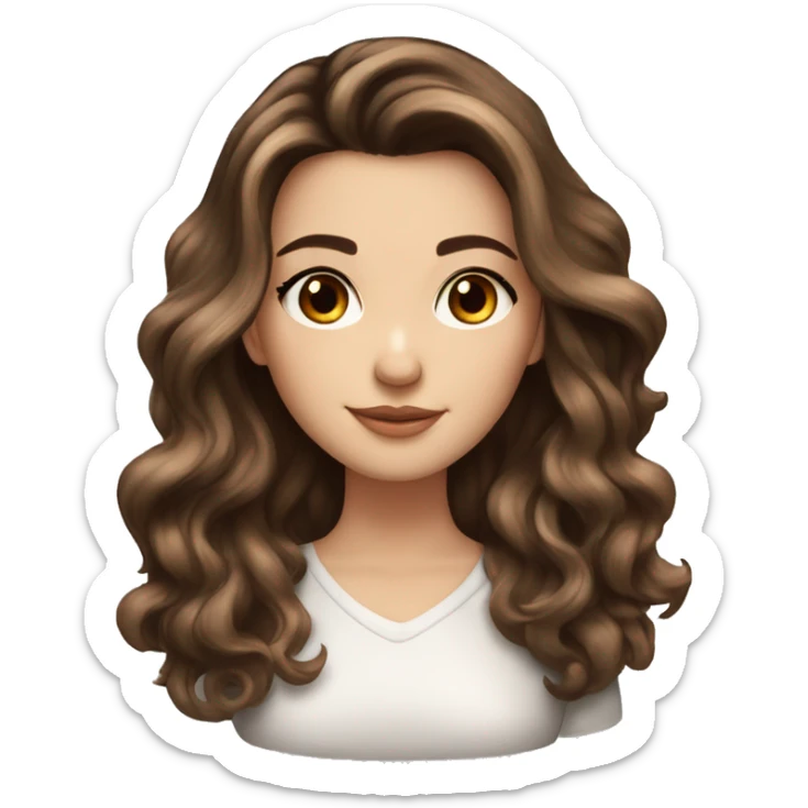 White girl brown eyes with long voluminous brown hair with brown highlights balayage  sticker