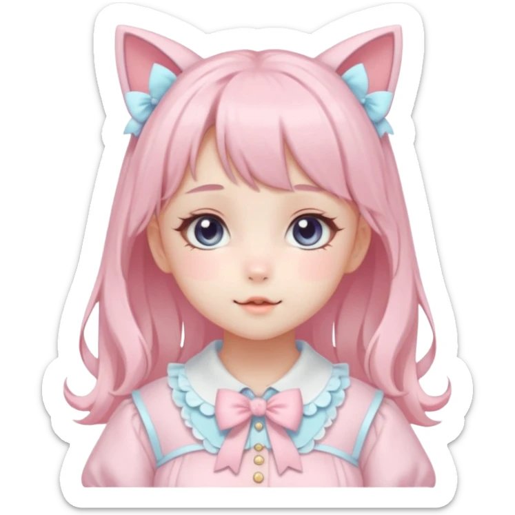Shiny Blushing Cute Kawaii Beautiful Pastel Lolita Anime Catgirl Trending Style Cottagecore Pastelcore  sticker