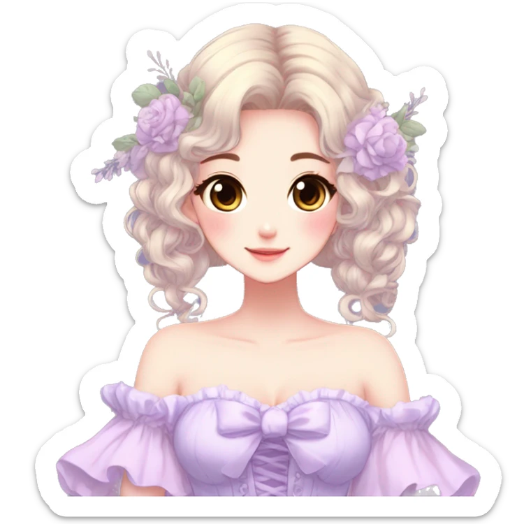 Cute gorgeous pretty attractive anime lady beautiful hair with gorgeous dress fairycore cottagecore pastel core detailed high quality trending VOGUE aesthetic sticker