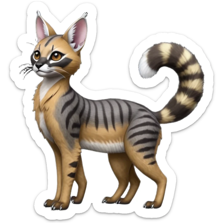 Colorful dark black gloomy spooky pointy foggy smoky points-marked glorious hyper-realistic exotic cute cool beautiful beautiful fantasy-caracal-civet-genet-sergal-vernid-Cacomistle-Trico-oncilla-animal-Fakémon-hybrid-fursona (full body) sticker