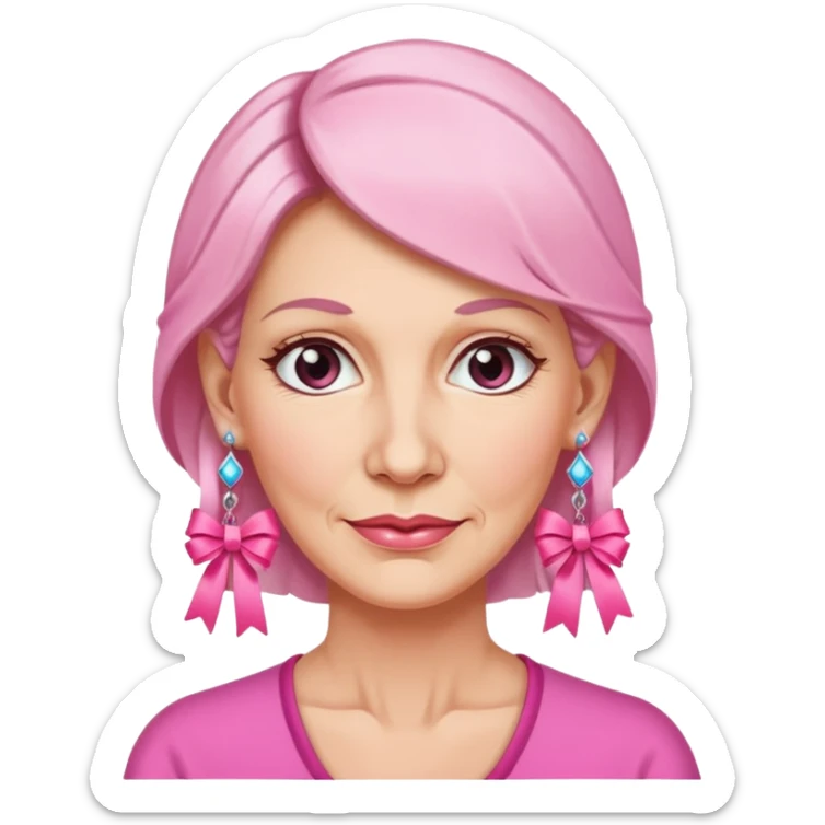 Mature Women with earrings of pink ribbons sticker