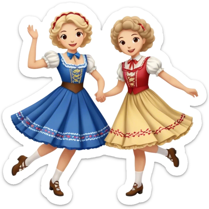 Cinematic Realistic scene of two square dancers in traditional American folk costumes, captured in joyful, coordinated motion with vibrant, rustic lighting that highlights their cultural heritage sticker
