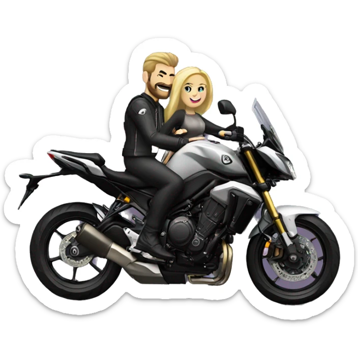 Caucasian man and woman with blonde hair riding on Yamaha mt 10 bike sticker