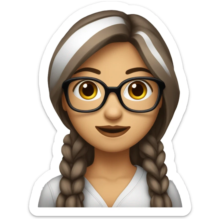 Fille cheveux lisse long brune raie au milieu yeux marron et lunettes carrées noire sticker