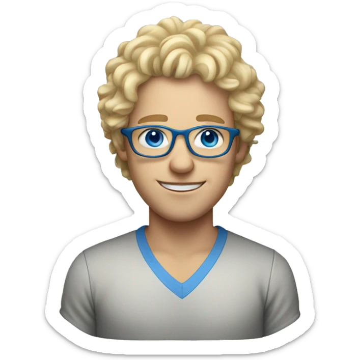 Male with white skin, blue eyes, curly blond hair and with eye glasses  sticker