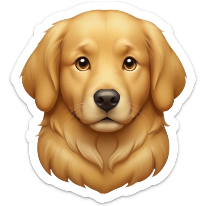 Cinematic Noble Golden Retriever Portrait Emoji, Poised and regal, with a strong, athletic build and a lustrous, well-groomed golden coat, deep-set soulful brown eyes, Simplified yet sharp and sophisticated features, highly detailed, glowing with a soft, dignified glow, high shine, intelligent and friendly, stylized with an air of warmth, focused and attentive, soft glowing outline, capturing the essence of a watchful and confident companion, so majestic it feels as though it could bound out of the screen with effortless authority! sticker