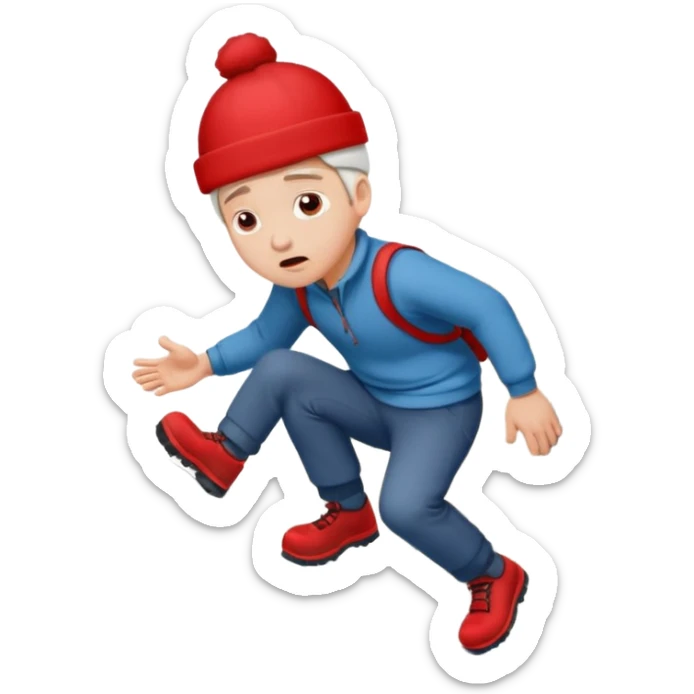 apple style emoji of a frightened man slipping and falling down a mountain sticker