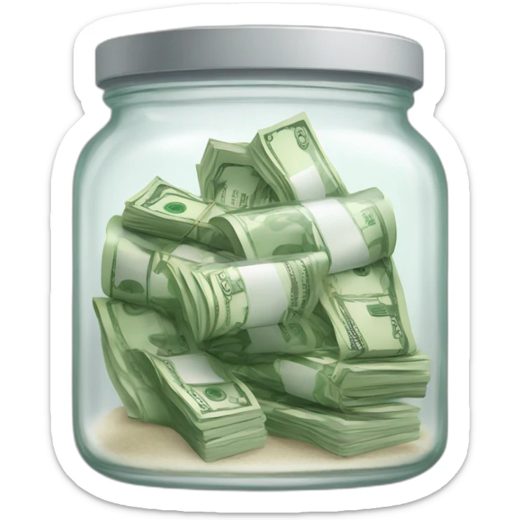 clearjar with cash inside of it, I want the clear to be clear glass with no colour shade on it sticker