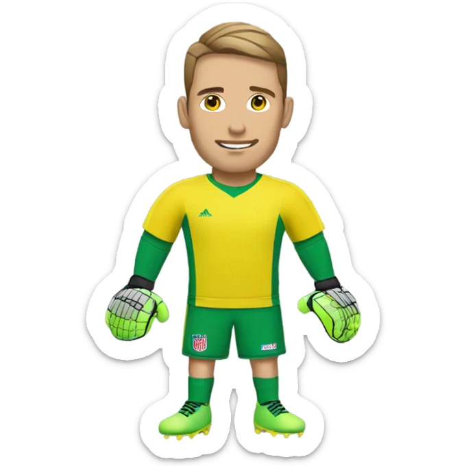 Goalkeeper wearing green top yellow shorts and goalkeeper gloves sticker