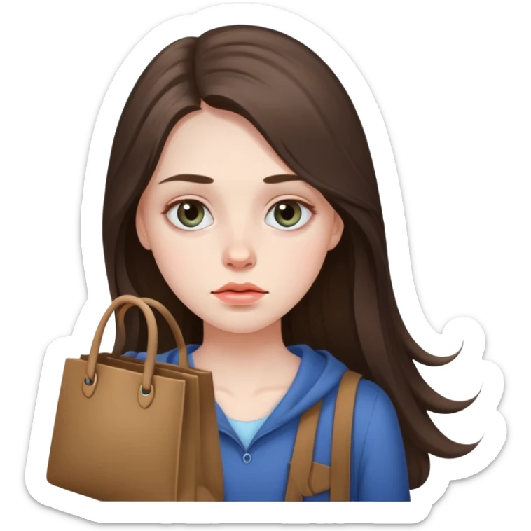 beautiful pale brunette girl with long hair tired with bags under eyes sticker