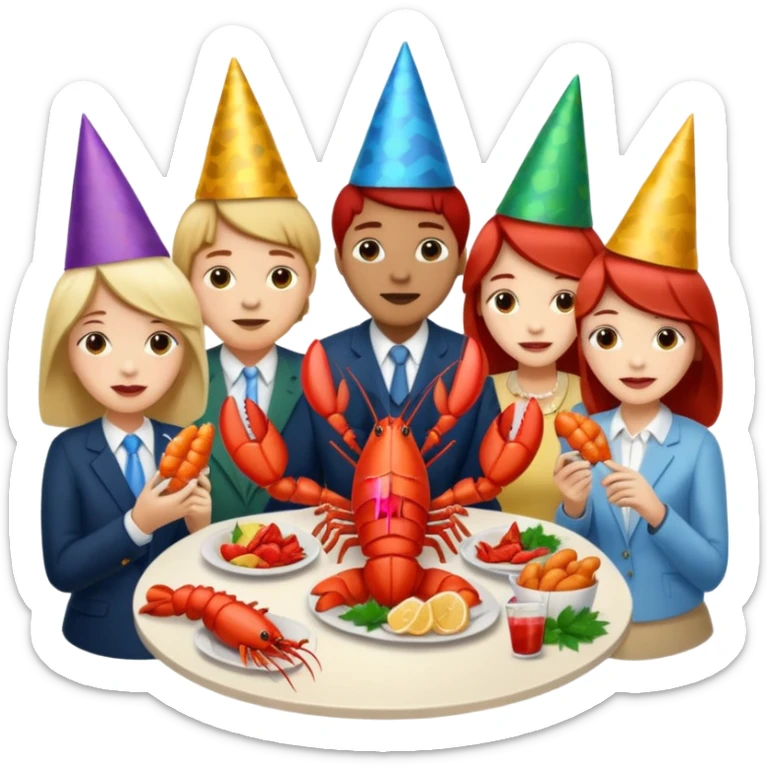 Too many people eating lobster at a family party sticker