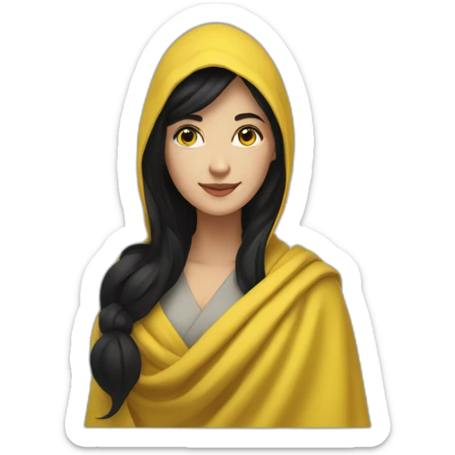 a white woman with black hair in a yellow shawl in full growth sticker