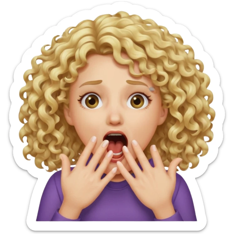Emoji di ragazza bionda riccia che urla e mette una mano in faccia davanti la bocca e gli occhi sticker