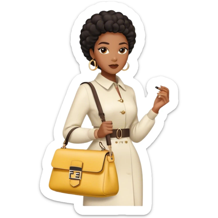 Beautiful black woman wearing a fendi outfit and carrying a fendi baguette bag. I want the image to be close up sticker