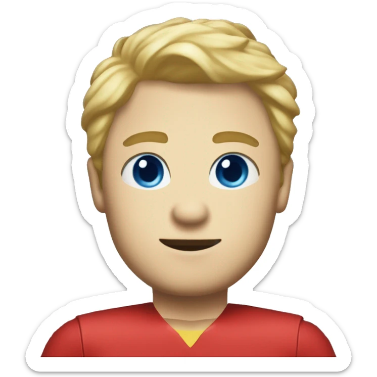 Man with blonde hair and blue eyes wearing blue super suit with gold shoulder pads and a red collar who is pregnant emoji
 sticker