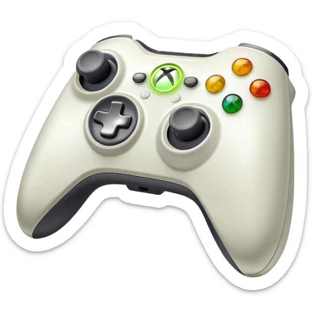 Clash of Clans aesthetic: Cinematic Playful Xbox 360 Console Portrait Emoji, rendered in a 3D vector-style similar to standard emojis with minimal shading and bold, simplified shapes. A compact, distinct form with signature details, softly glowing with a modern gaming energy charm. Simplified yet unmistakably iconic, highly detailed and consistent, glowing with a soft radiance and high shine. Stylized with a touch of next-gen innovation and a soft glowing outline, capturing the essence of a beloved gaming relic with a friendly, playful manner! sticker