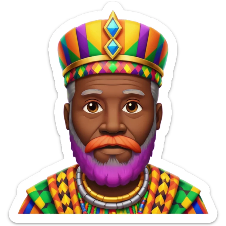 Create me an emoji of a beautiful Old African King with a beard wearing a neon Colorful gradient African Kente patterns sticker