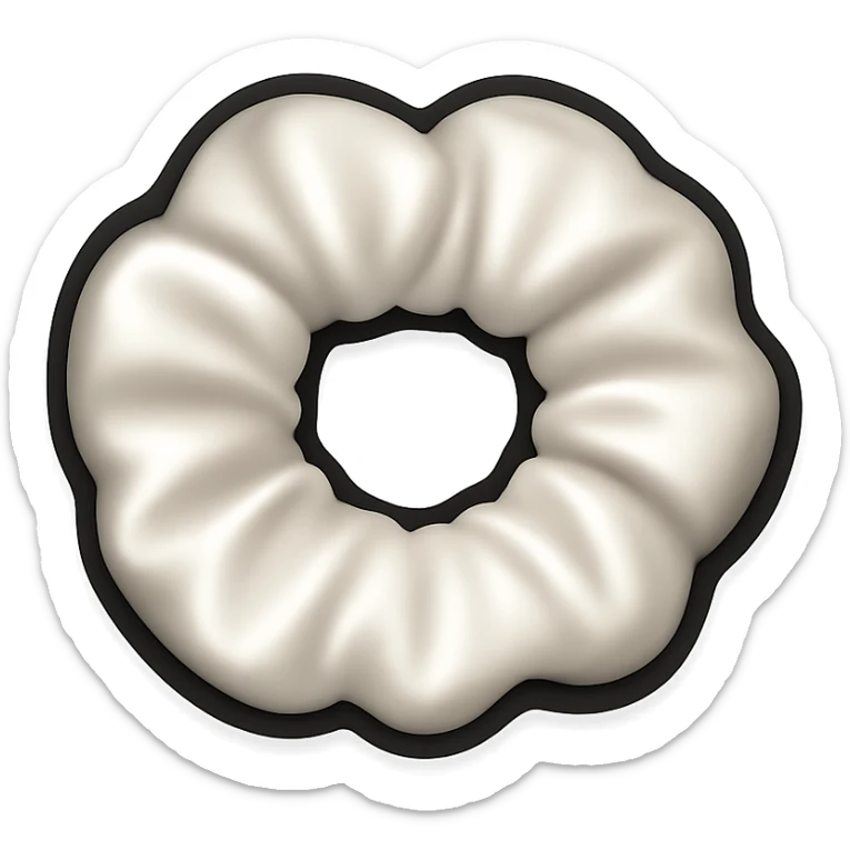 Make the silky fluffy white scrunchie smaller in the style of emoji, keeping the silky texture, fluffy appearance, and white color, with no background. sticker