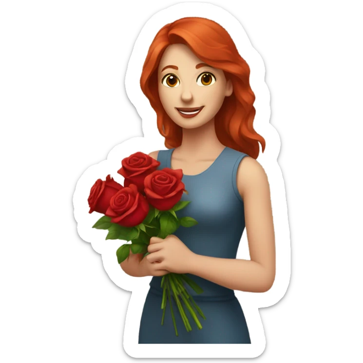 Redhead woman with bouquet of red roses sticker