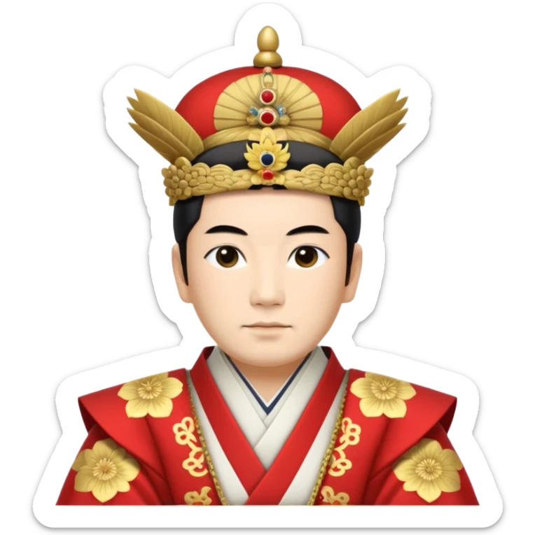 Japanese emperor, Edo period, wearing ceremonial ho and kanmuri, regal pose sticker