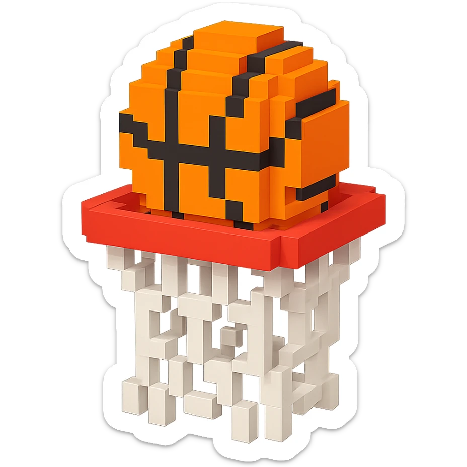 Voxel-style basketball in a net, no background, variation 3. sticker