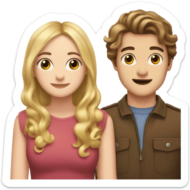 Brown haired Victoria pedretti and blonde haired henry caville in love sticker