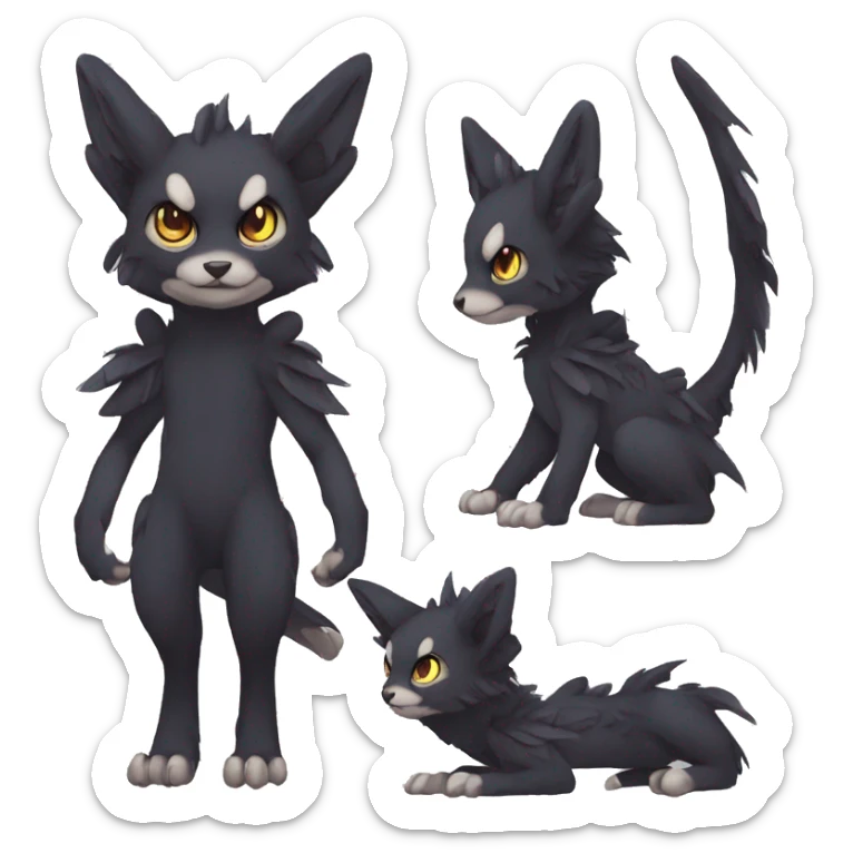 Cute cool edgy fantasy dark-themed animal hybrid Fakemon full body sticker