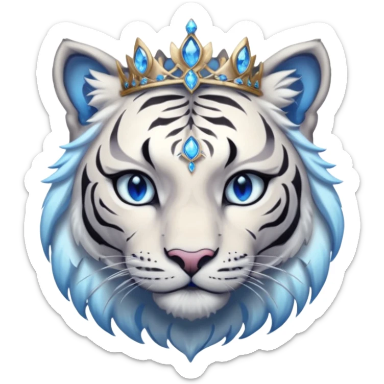 ESO Female white/black tiger khajiit leader of the umbral rose, glowing blue eyes, glowing blue 'third eye' gem; shadow umbral gem silver tiara sticker