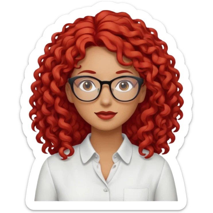 Rizada peli roja tono fuerte , trigueña , con lentes y Blusa blanco pelo largo  sticker