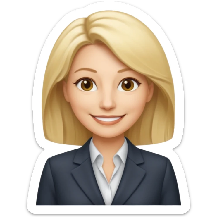 serious business woman in her forties in full suit mousey blond hair sticker