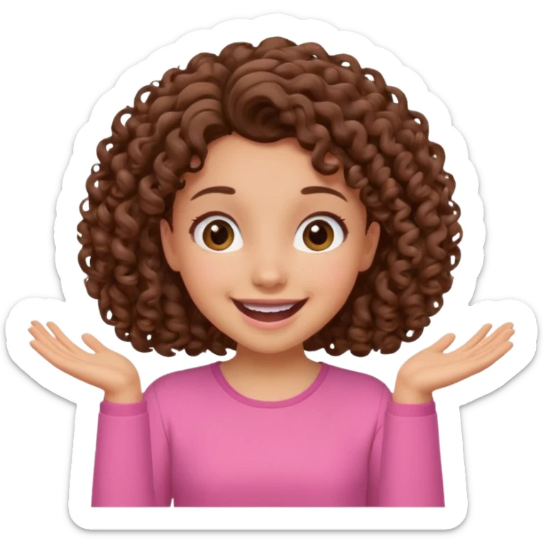 fun cute loud popular pretty girl modest curly brown hair pink top excited sticker