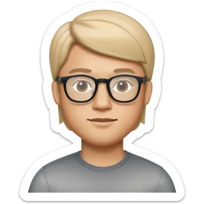 Male face with straight hair and glasses, Apple Memoji style sticker