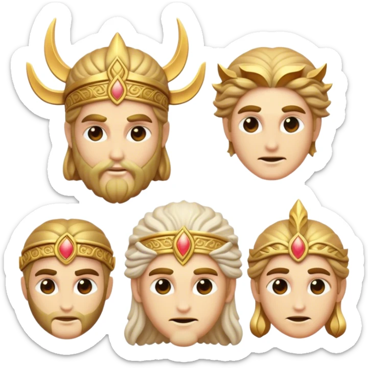 Cinematic Realistic Greek Gods Pop Culture Emoji, featuring mythic portrayals of ancient deities rendered with dynamic, ethereal lighting and classical detail. sticker