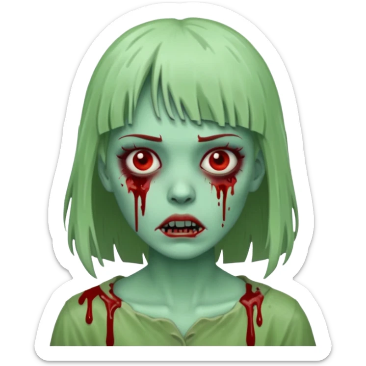 Zunbi na chuva cabelo de franjinha pele verde sangrenta mulher  sticker