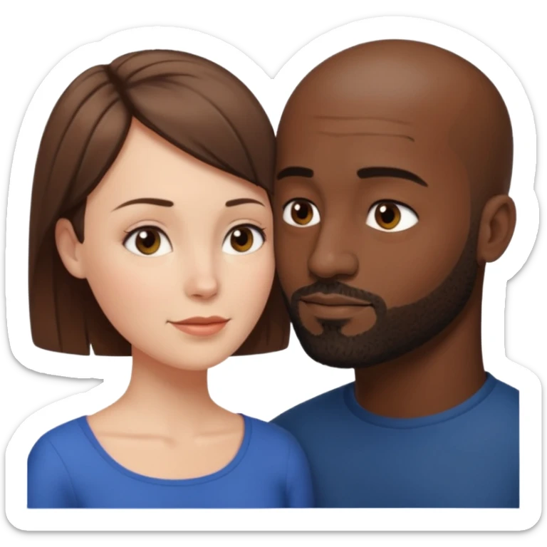 a white woman with short brown hair and a black man with no hair and a beard are looking at each other lovely sticker
