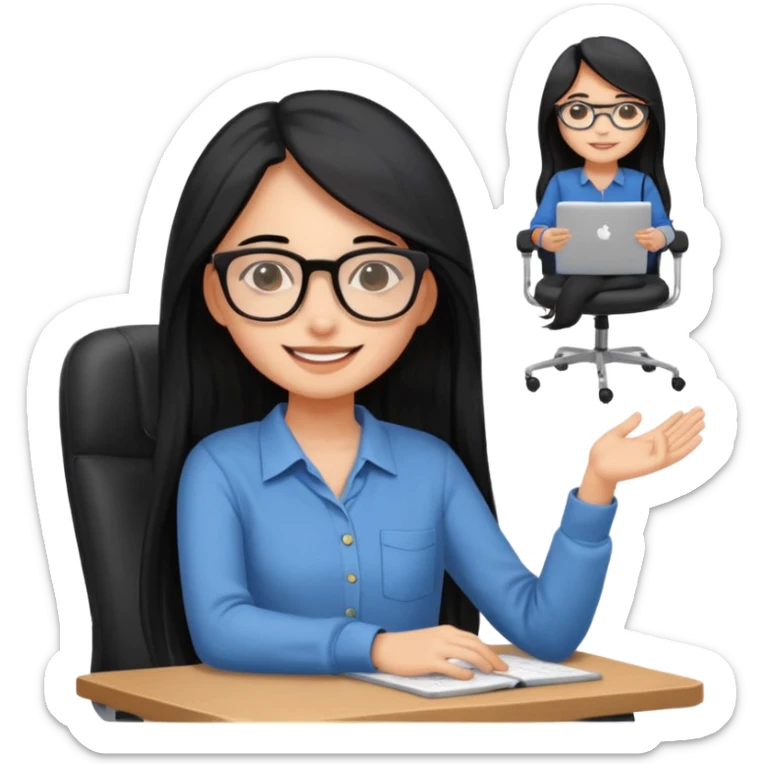 girl that is moving in their chair of work but its not disable just lazy with black long hair and skin a bit latin  sticker
