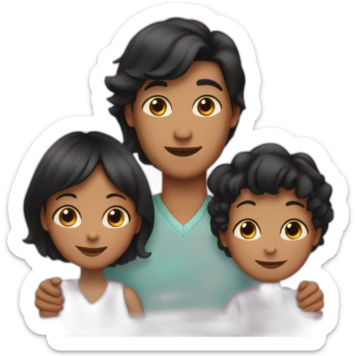Family of three, woman with black hair, men with black hair, baby girl, 2 cats sticker