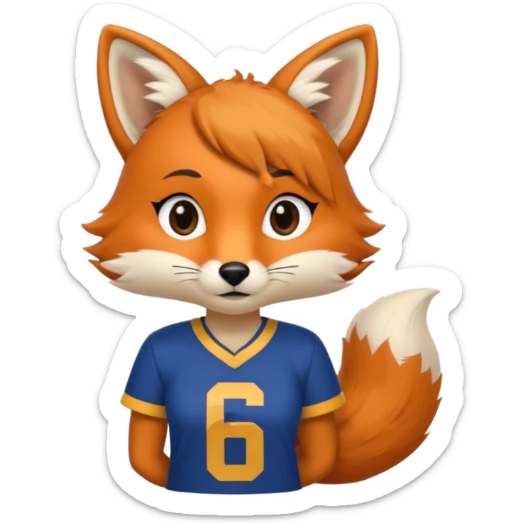 A cute girl fox with a bushy tail wearing a LA Rams shirt - with the number 69 on it sticker