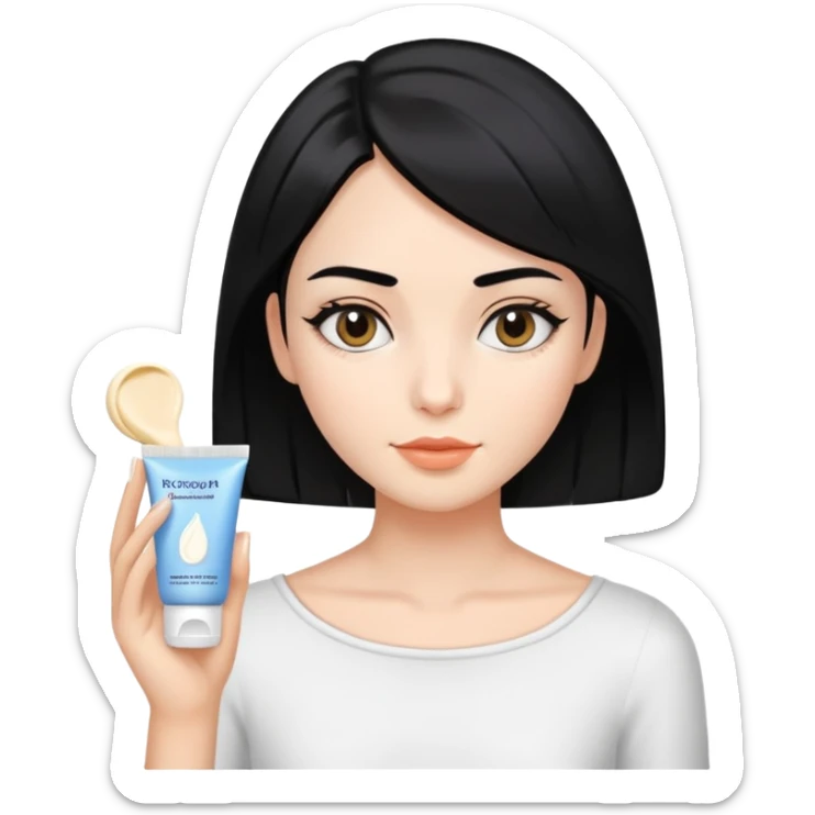 Girl with short hair Short shoulder-length black hair with face cream applied  sticker