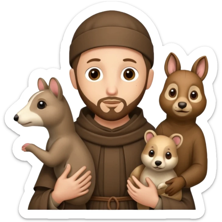 Saint Francis of Assisi cartoon modern type with animal to be used as an AI crfreation in HeyGen.com, please create a winter background sticker