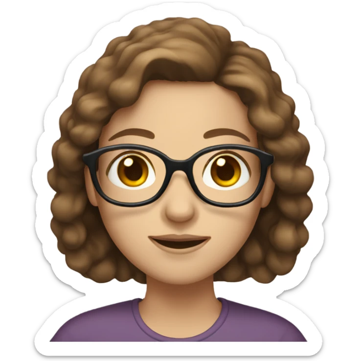 A lady with long brown hair white skin brown eyes with glasses sticker