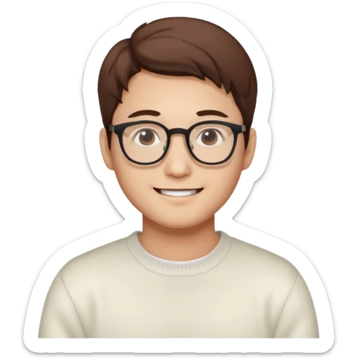 Korean 31-year-old male marketer / White sweater / Glasses / White face / Smiling expression / Brown hair sticker