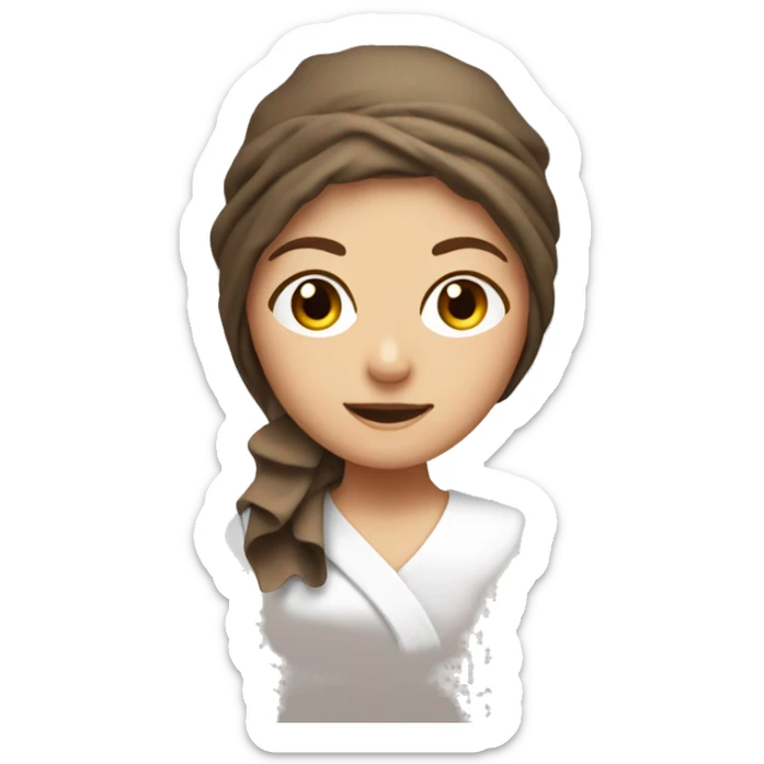 Brown haired girl with a hair towel and steam around her sticker