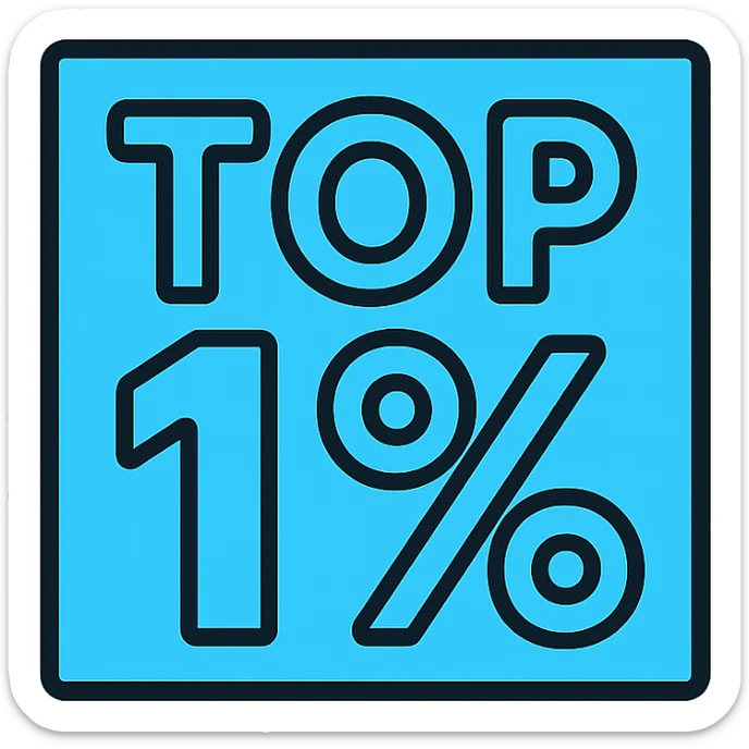 text 'Top 1%' in bold font, cyan blue color, lineal color icon with black outlines sticker