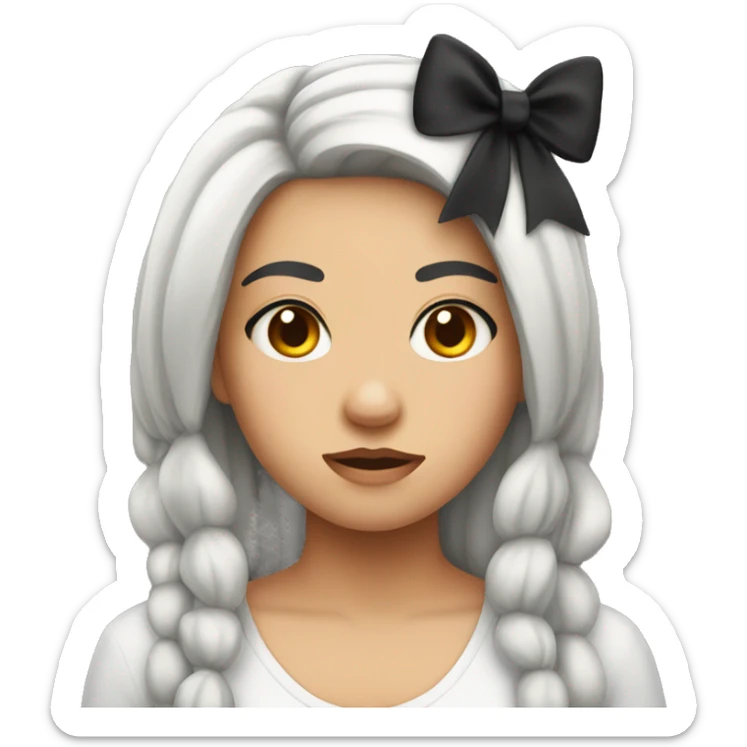 Girl with Black Hair that Looks mad with a bow in her hair sticker